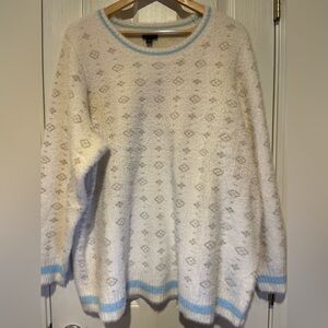 Torrid White and Blue Crew Neck Sweater